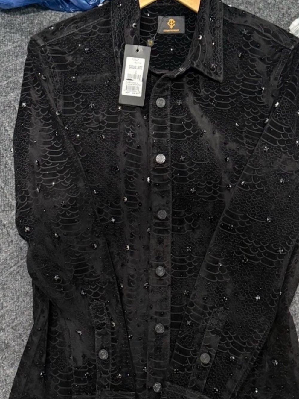 Men's Black Embellished Velvet Jacket